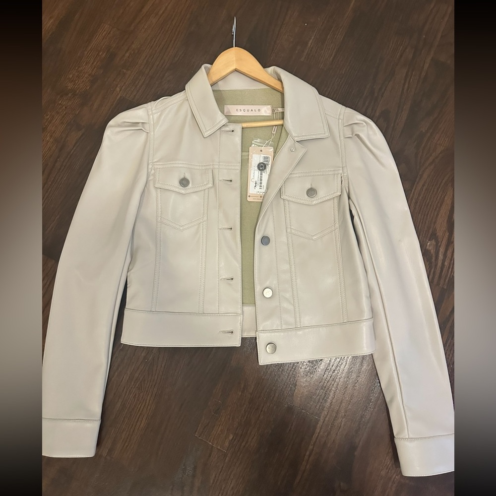 Esquallo leather jacket puff sleeeve